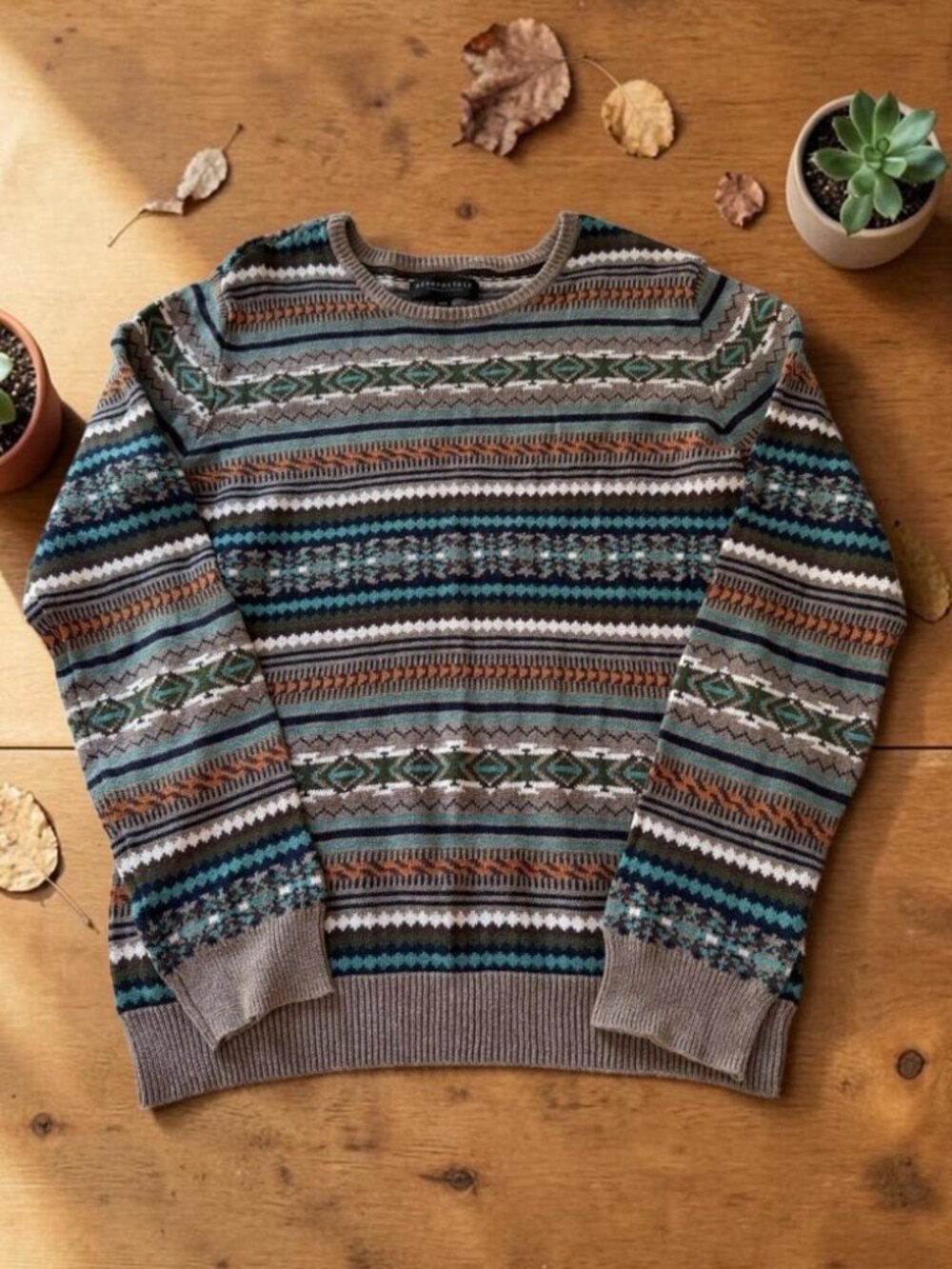 Aeropostale Women's Southwest Striped Cotton Sweater Medium Long‎ Sleeve